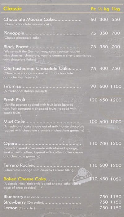 Cake Kitchen menu