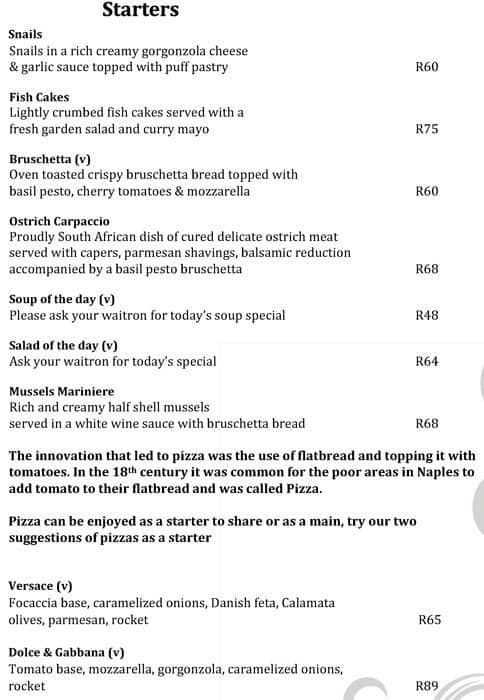 the view restaurant amanzimtoti menu and prices