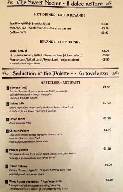 Menu di Restaurant Indian Affairs 