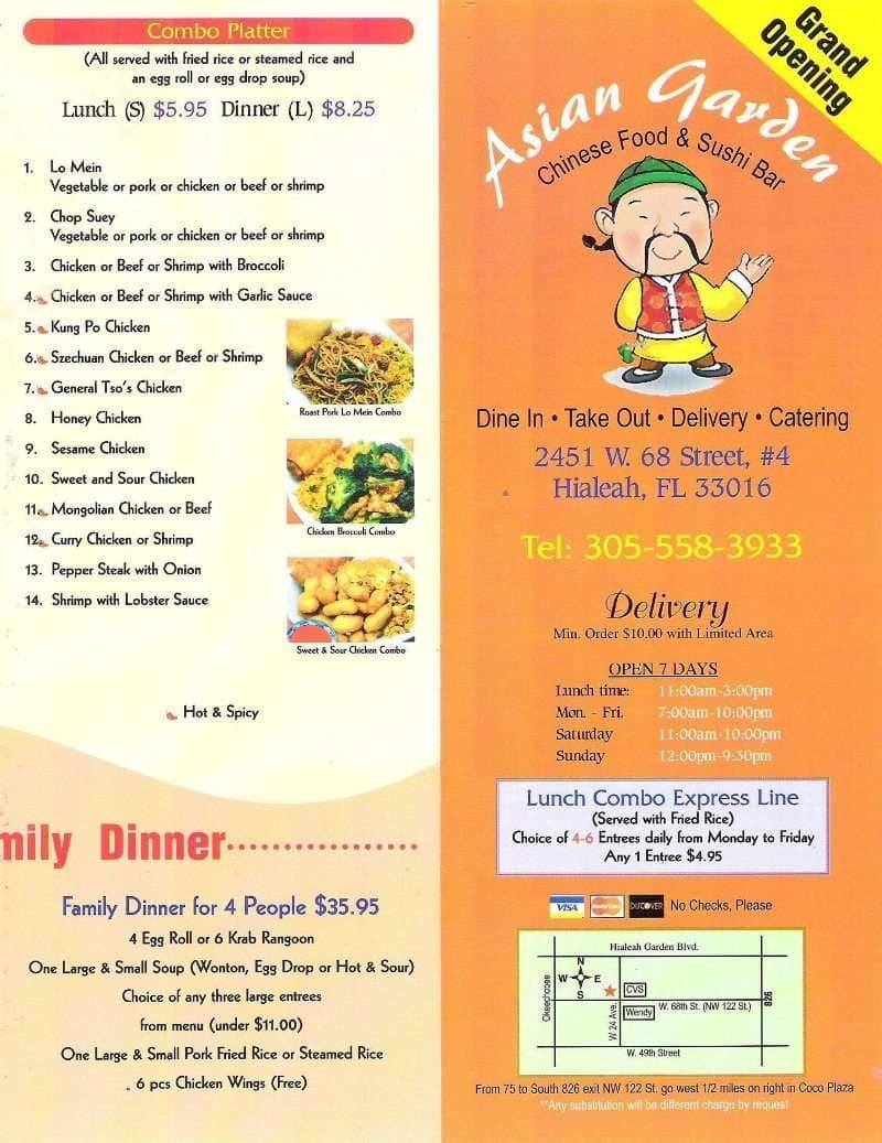 Asian Garden Chinese Food Sushi Bar Menu