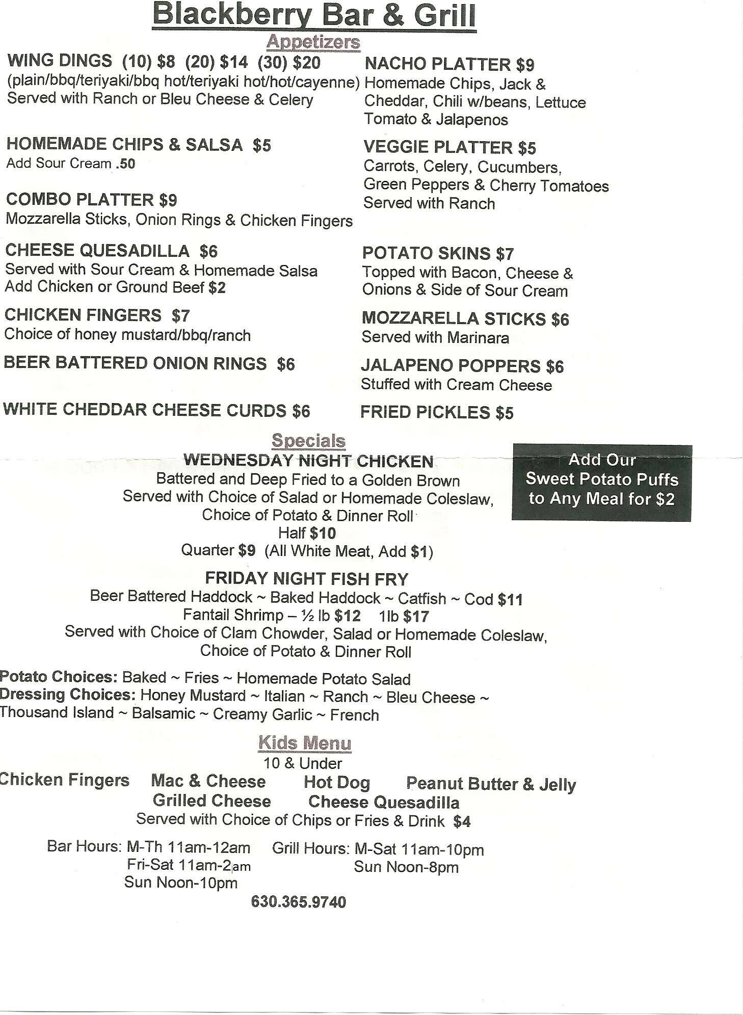 Blackberry Bar and Grill Menu, Menu for Blackberry Bar and Grill