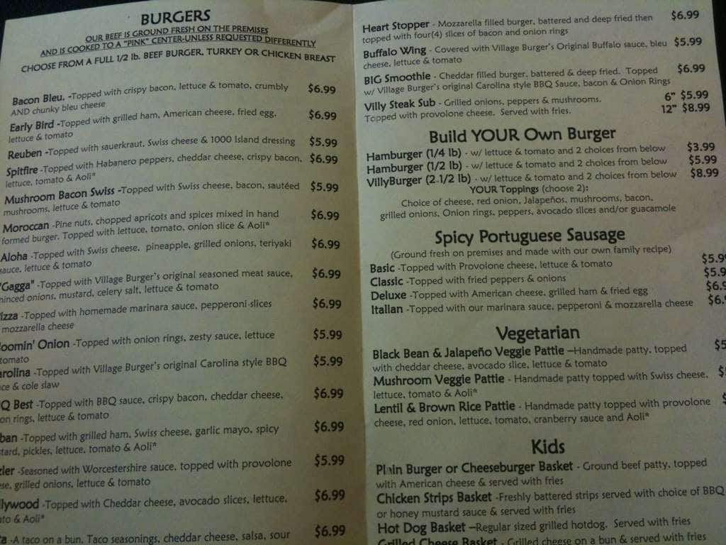 Village Burger menu, Menu restauracji Village Burger, Liverpool ...