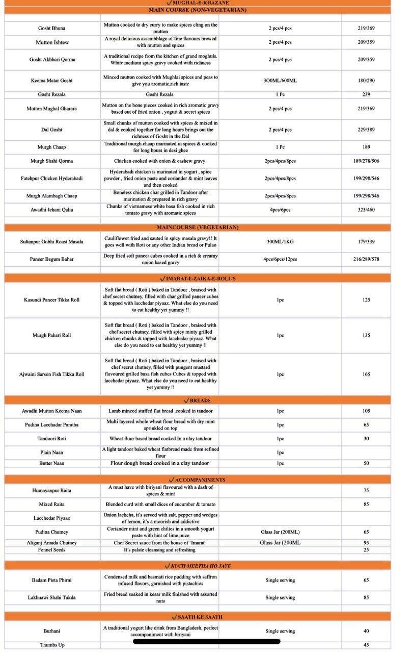 Imarat - Calcutta Biryani Co. menu