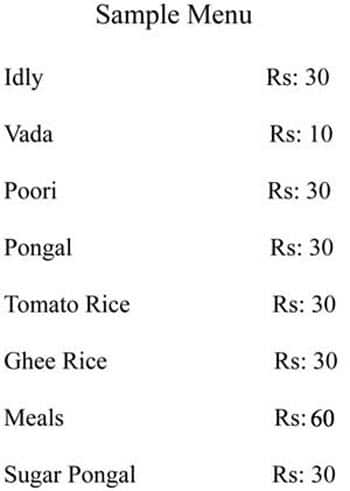 New K V Canteen menu