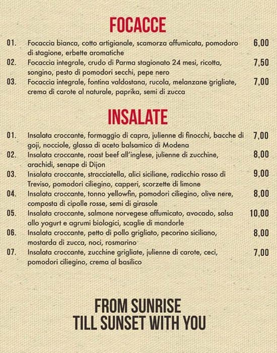 Menu di Panini Durini 