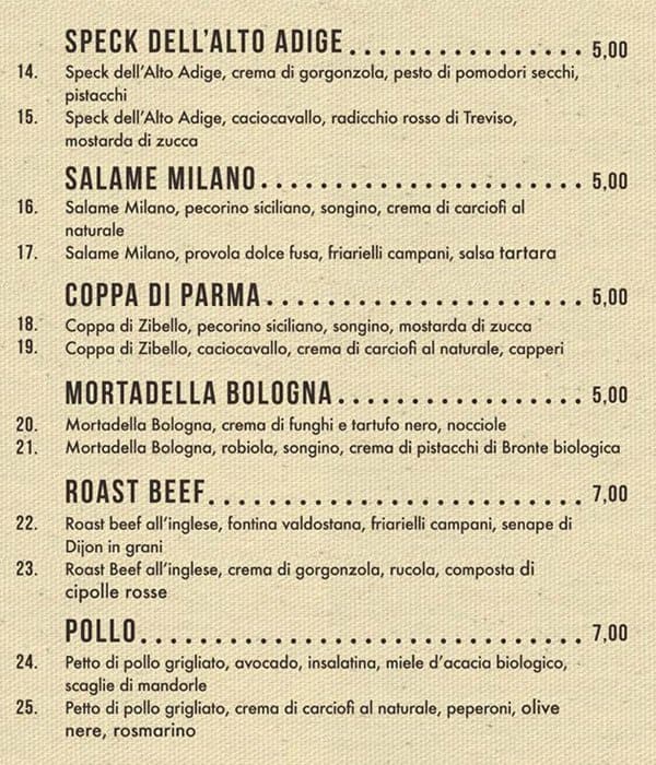 Menu di Panini Durini 