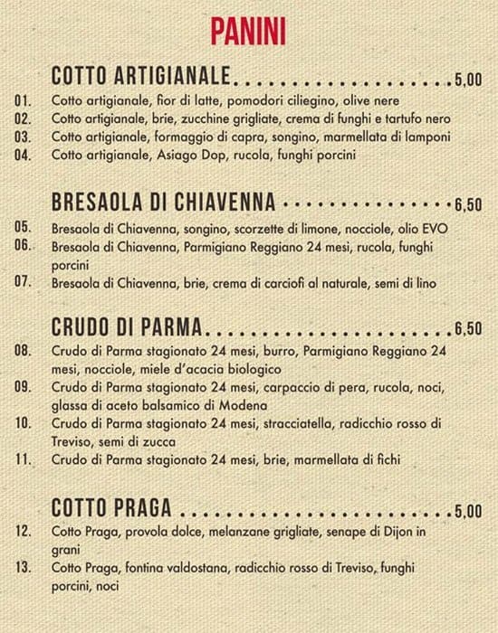 Menu di Panini Durini 