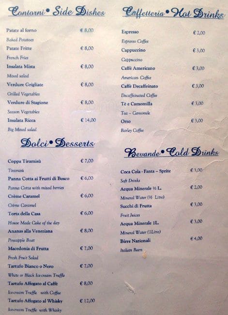 Menu di Ristorante - Hotel Ergife 