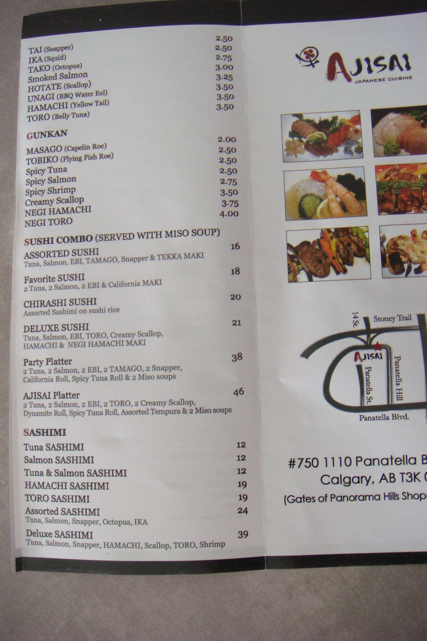 Menu at Ajisai Japanese Cusine restaurant, Calgary, 750-1110 Panatella ...