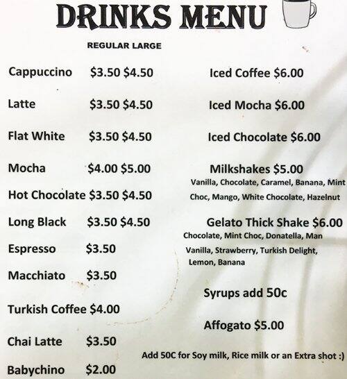 Coffee Station Menu, Menu for Coffee Station, Jannali, Sydney