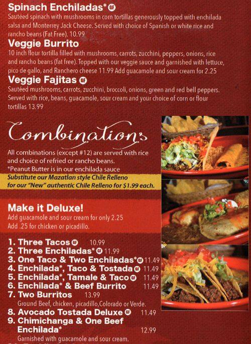 Menu at Mazatlan Mexican Restaurant, Everett
