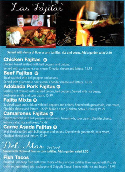 Menu at Mazatlan Mexican Restaurant, Everett