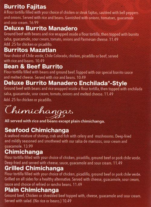 Menu at Mazatlan Mexican Restaurant, Everett