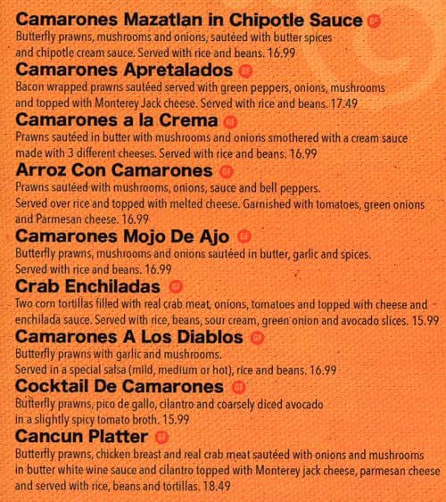 Menu at Mazatlan Mexican Restaurant, Everett