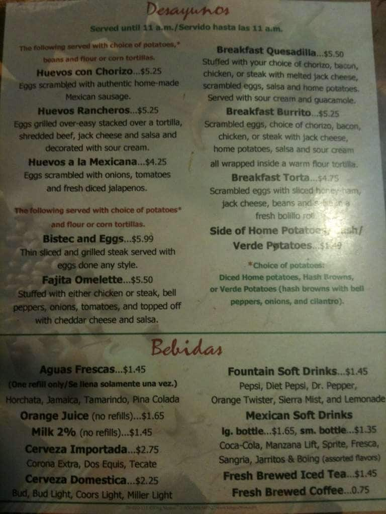 Menu at El Rio Verde Restaurant, Tulsa, 38 N Trenton Ave