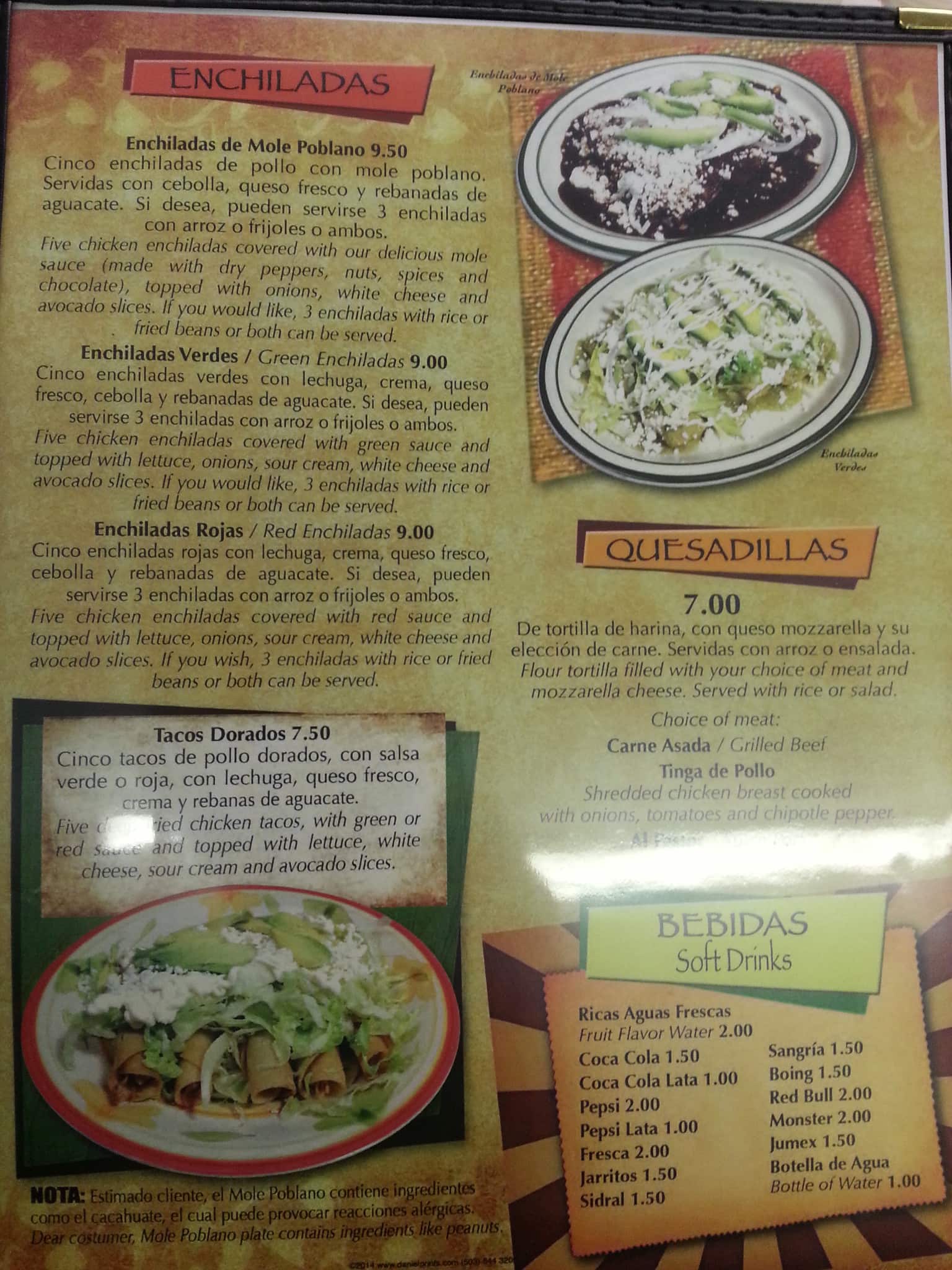 Menu at La Poblanita Restaurant, Myrtle Beach