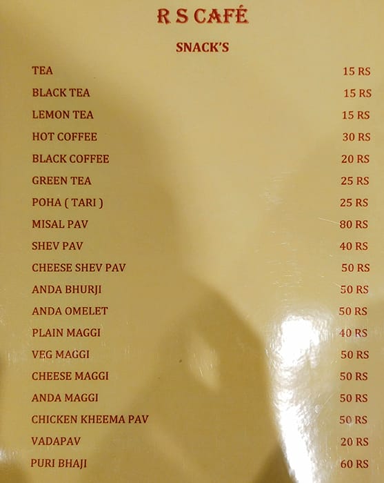 Menu of R S Cafe, Balewadi, Pune