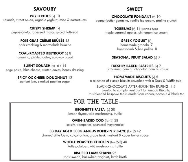 Menu at Duck & Waffle pub & bar, London, 110 Bishopsgate