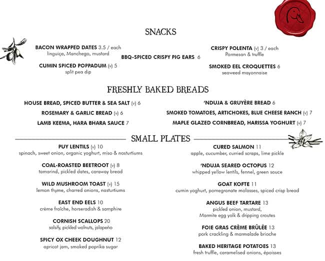 Menu at Duck & Waffle pub & bar, London, 110 Bishopsgate