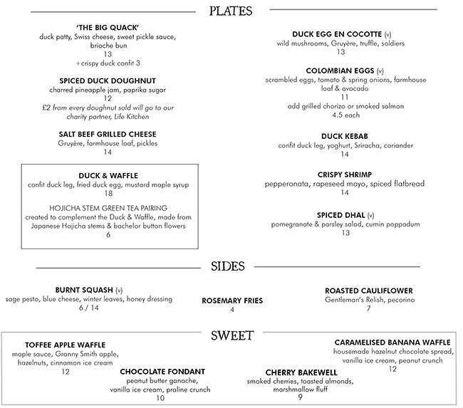 Menu at Duck & Waffle pub & bar, London, 110 Bishopsgate