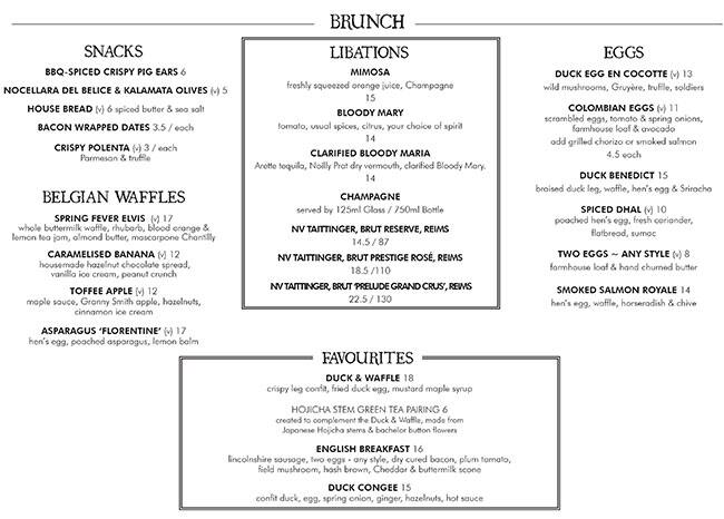 Menu at Duck & Waffle pub & bar, London, 110 Bishopsgate