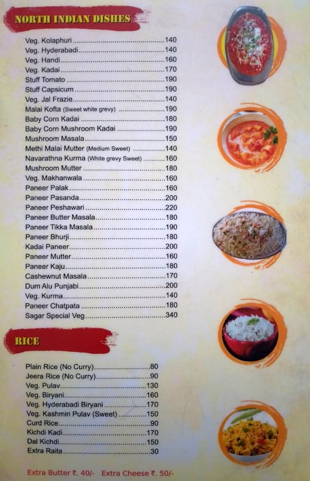 Sagar Restaurant menu
