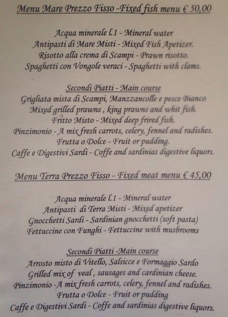 Menu di L'Isola d'Oro 