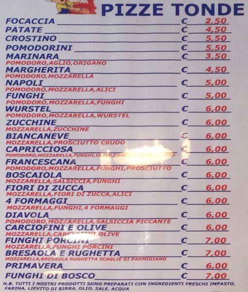 Menu di Fantasia Di Pizza Roma 