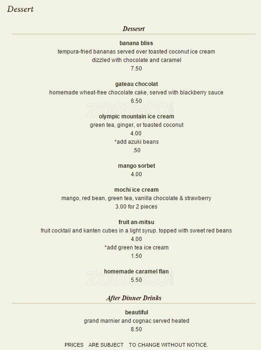 Chiso Sushi & Izakaya menu