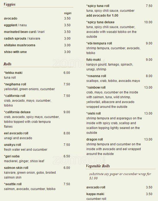 Chiso Sushi & Izakaya menu