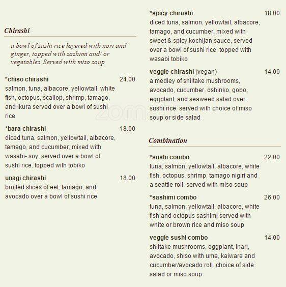 Chiso Sushi & Izakaya menu