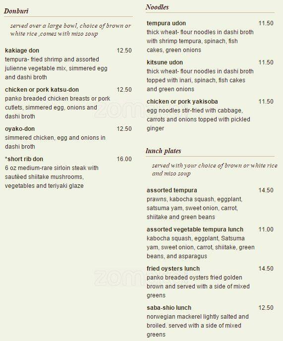 Chiso Sushi & Izakaya menu
