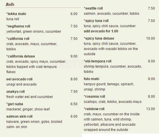 Chiso Sushi & Izakaya menu
