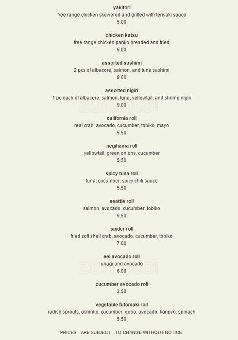 Chiso Sushi & Izakaya menu