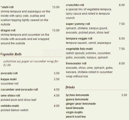 Chiso Sushi & Izakaya menu