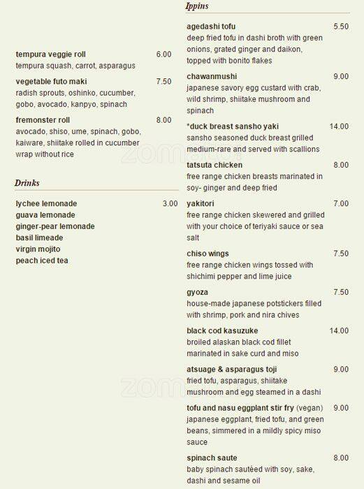 Chiso Sushi & Izakaya menu