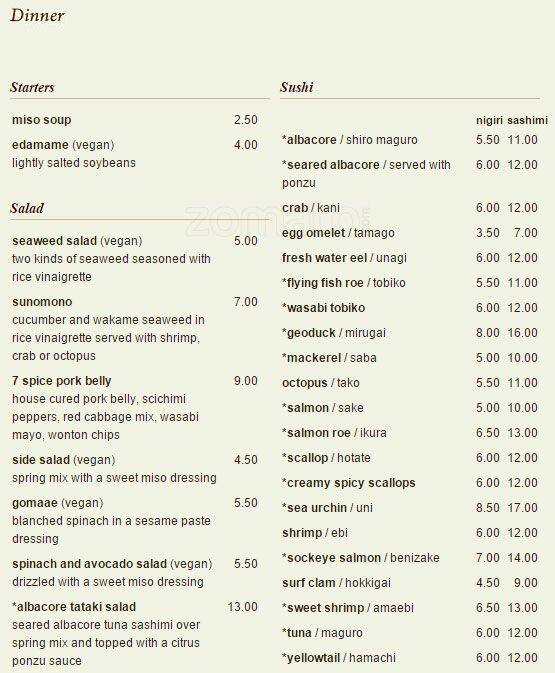 Chiso Sushi & Izakaya menu