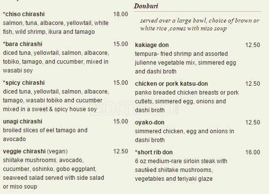 Chiso Sushi & Izakaya menu