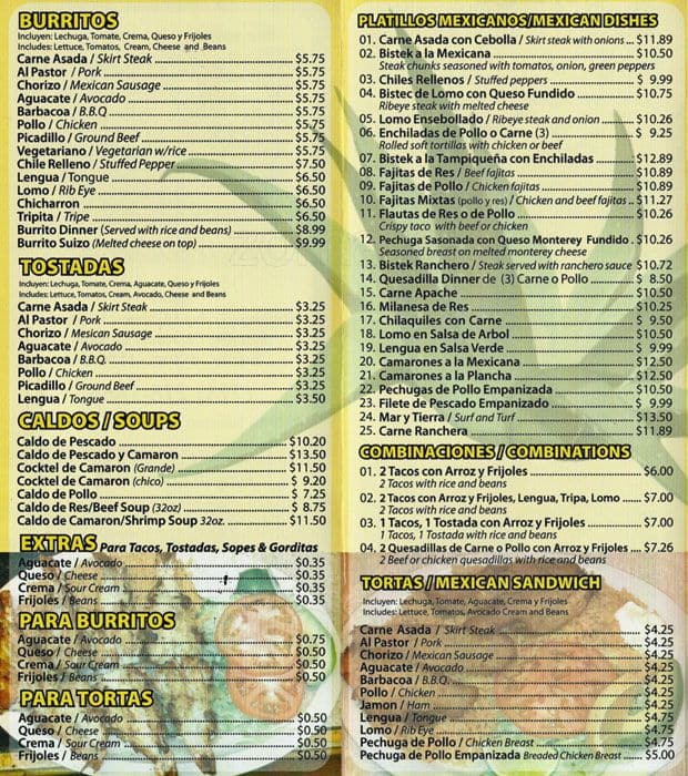 Taqueria El Tapatio Menu For Hermosa Chicago Taqueria El Tapatio Menu For