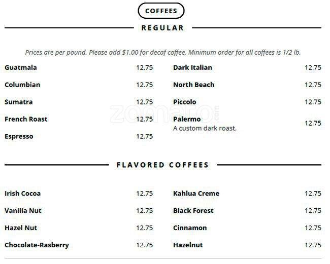 Menu at il Piccolo Caffe pub & bar, Burlingame