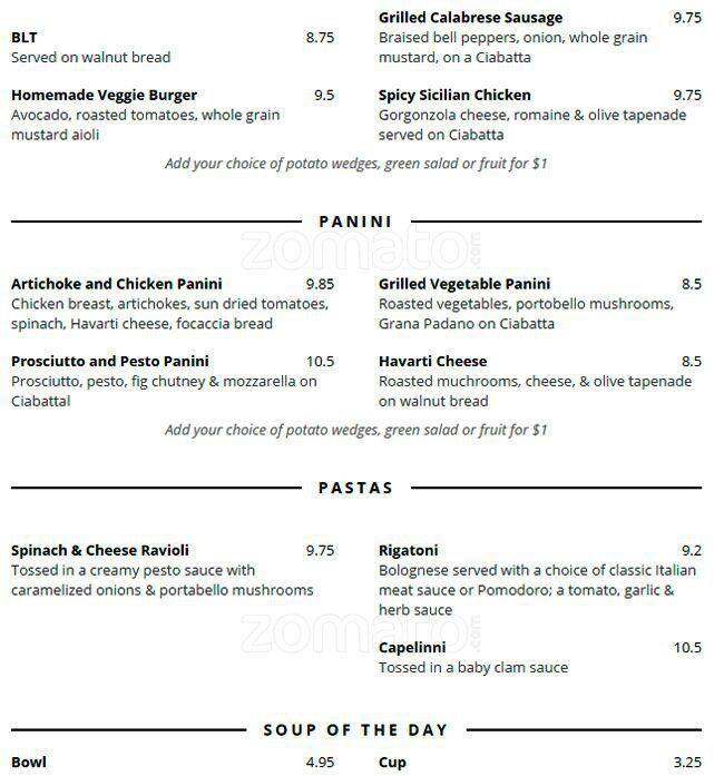 Menu at il Piccolo Caffe pub & bar, Burlingame