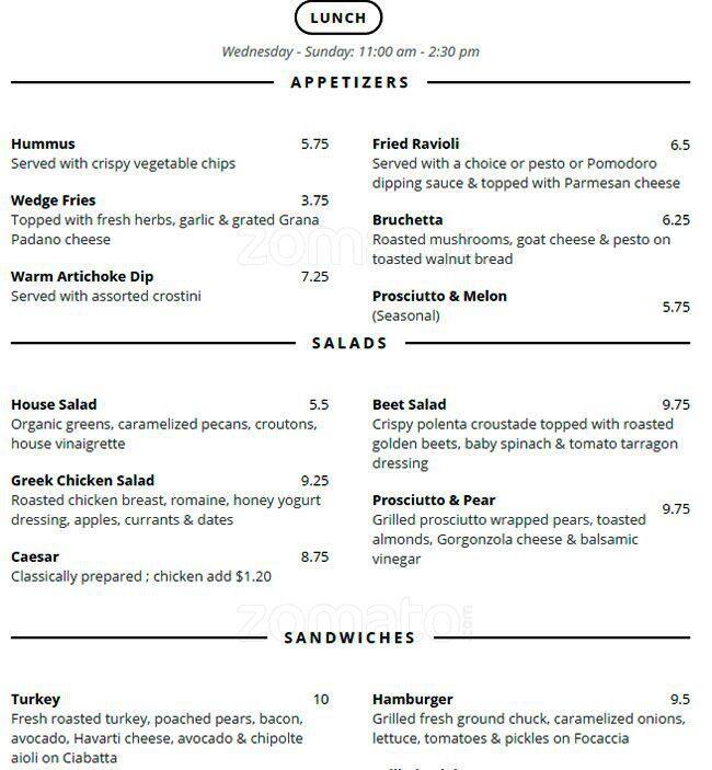 Menu at il Piccolo Caffe pub & bar, Burlingame