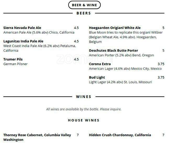 Menu at il Piccolo Caffe pub & bar, Burlingame