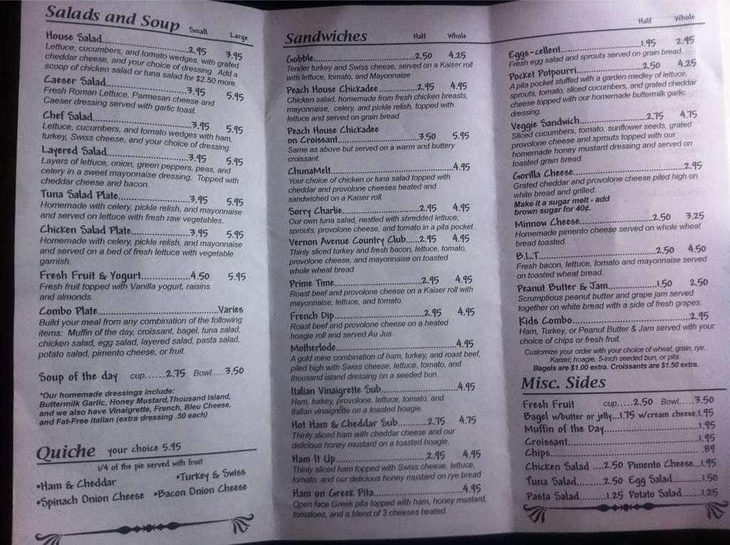 Peach House Restaurant Menu, Menu for Peach House Restaurant, Kinston