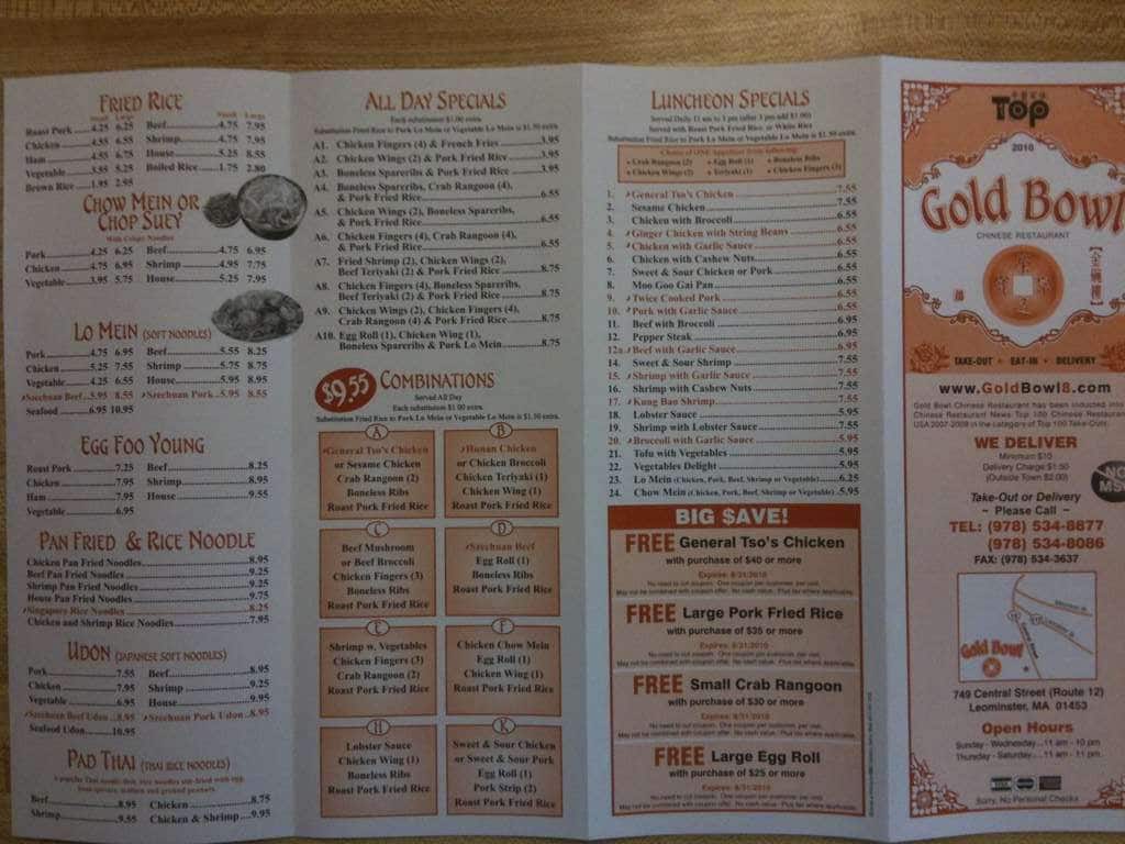 Menu at Gold Bowl restaurant, Leominster