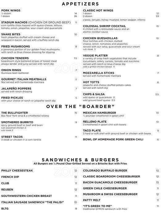 The Boardroom Menu, Menu for The Boardroom, Littleton, Denver