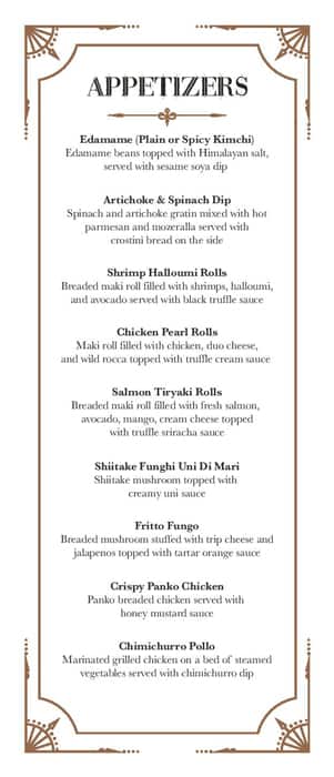 Amelia menu