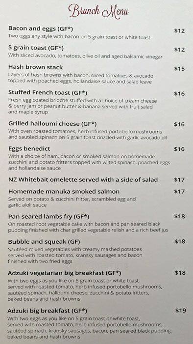 Adzuki Bean Cafe Restaurant Menu