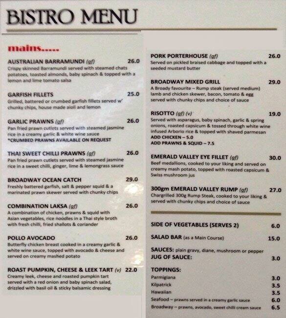 Menu at Broadway Hotel pub & bar, Glenelg South