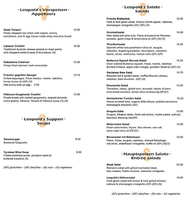 Kafè Leopold Menu, Menu for Kafè Leopold, Washington DC